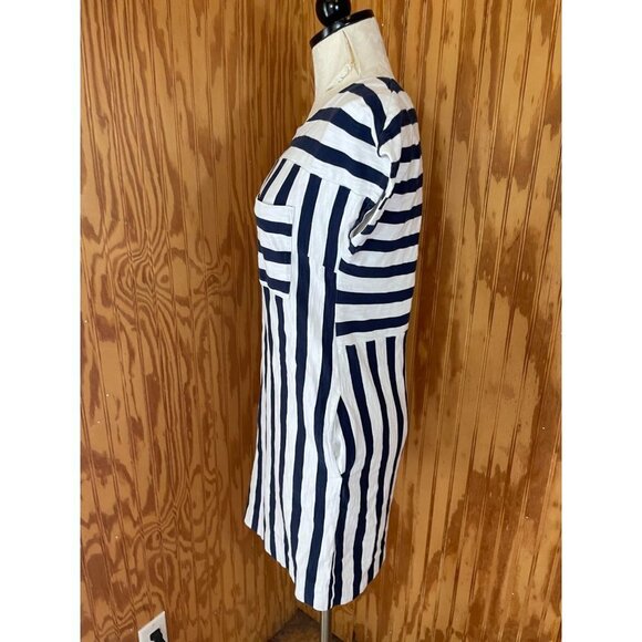 Madewell Mini Dress Zipline Casual Knit Pockets Navy Blue Striped Cotton Sz S - Picture 4 of 11